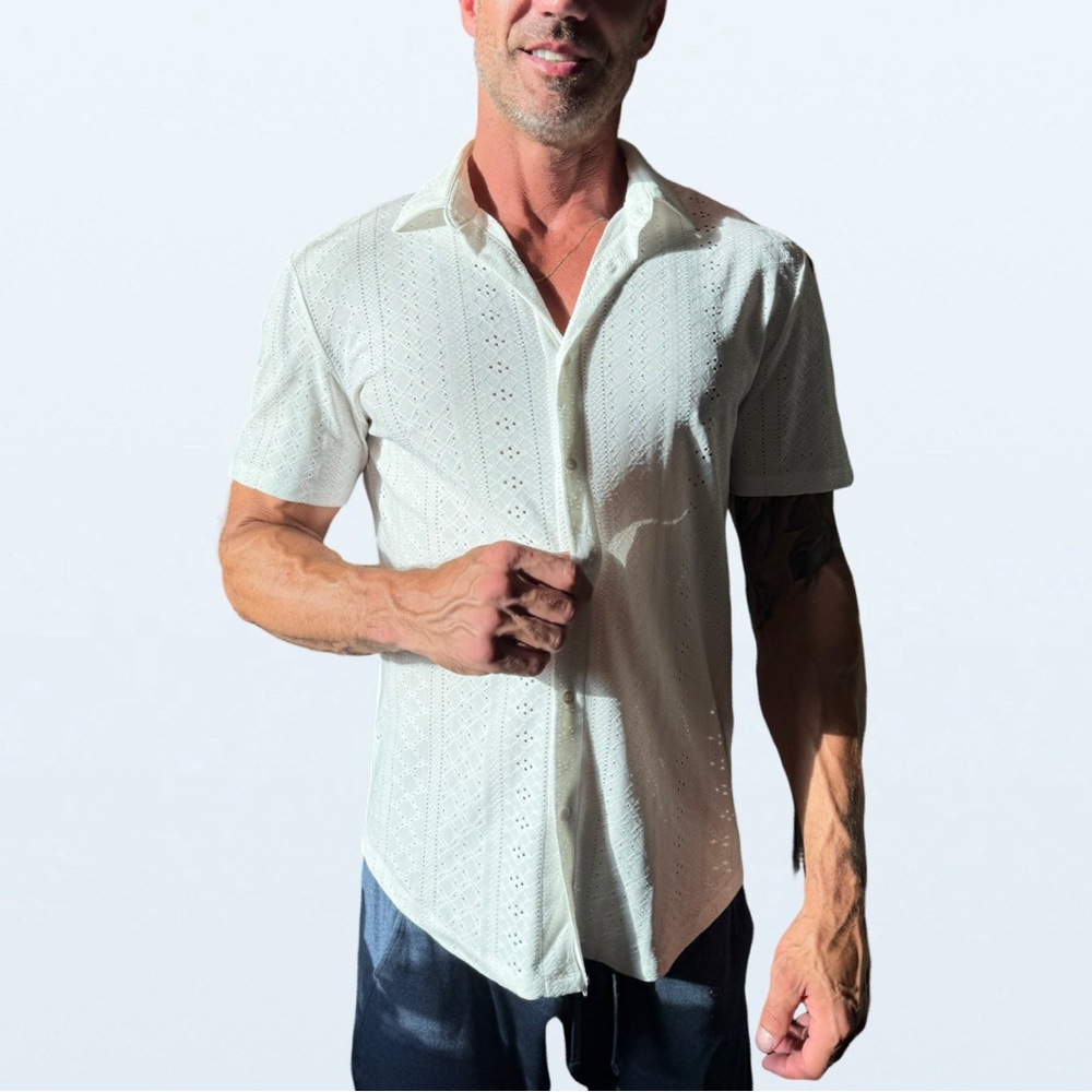 NWOT SHEIN Men's White Textured Button Down Shirt, Size Large